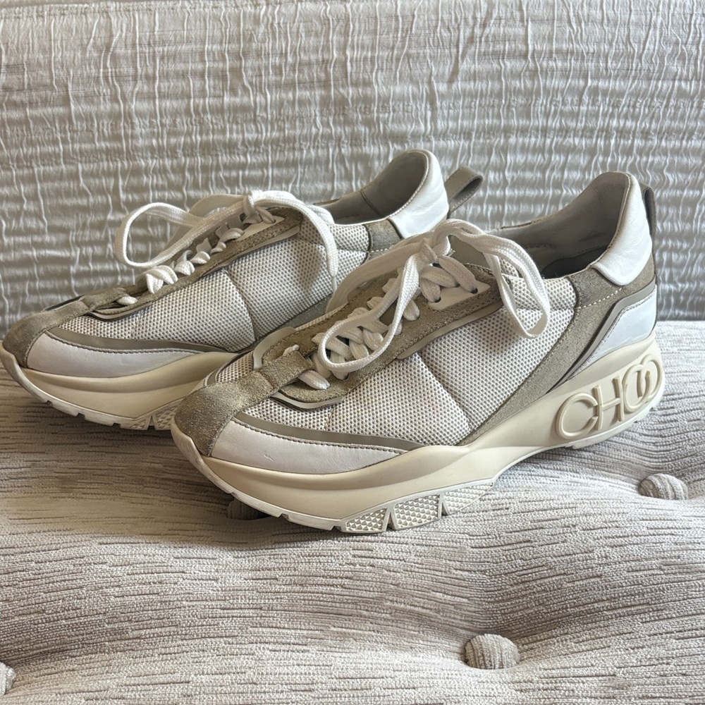 Jimmy Choo RAINE White and Tan Women's Sneakers size 41.5/11.5US